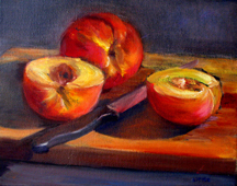 Peaches with knife